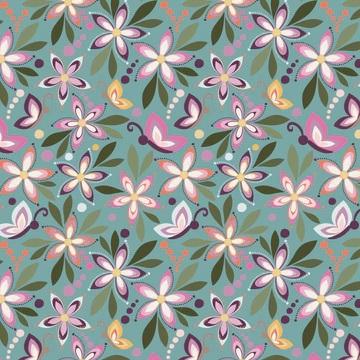 CWH Juju's Petals Main - C16610-TEAL - Cotton Fabric