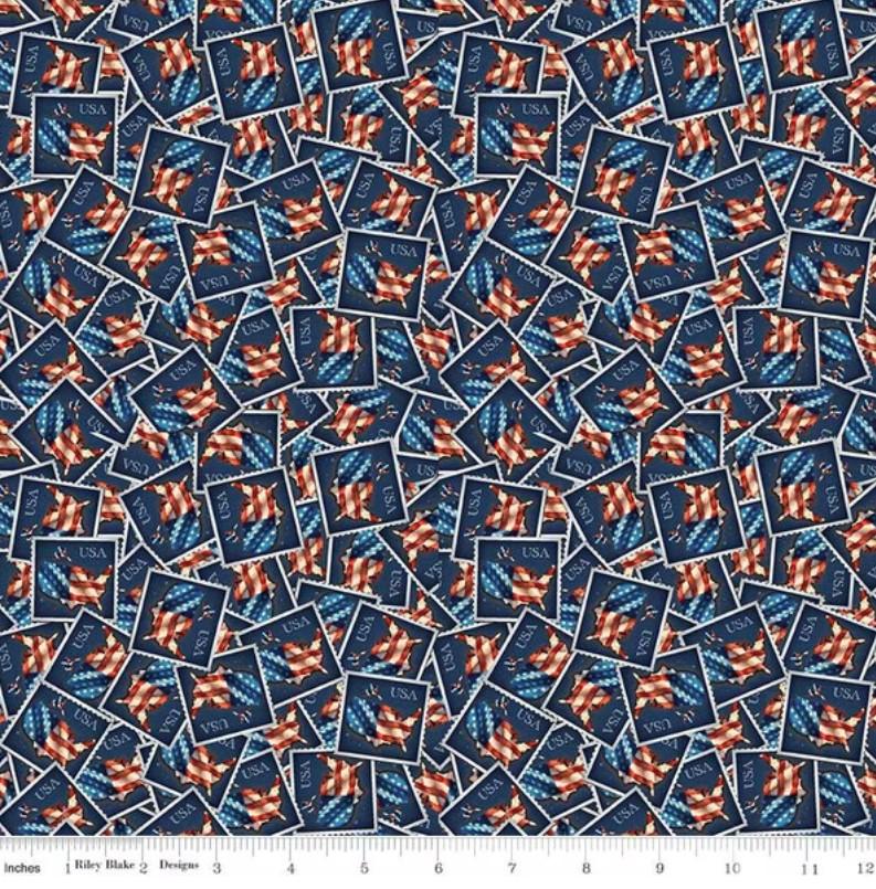 CWH Letters from Home Stamps - C15613-NAVY - Cotton Fabric
