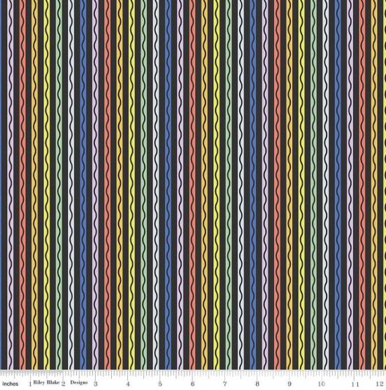 CWH New Box Of Crayons Stripe - C16512-BLACK - Cotton Fabric