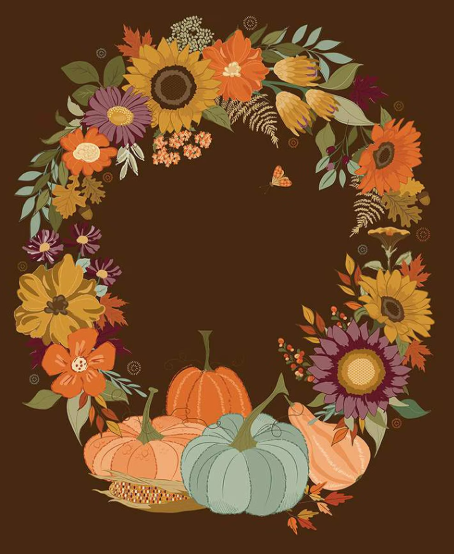CWH The Awe Of Autumn Wreath Panels - PD16198-BROWN - Cotton Fabric
