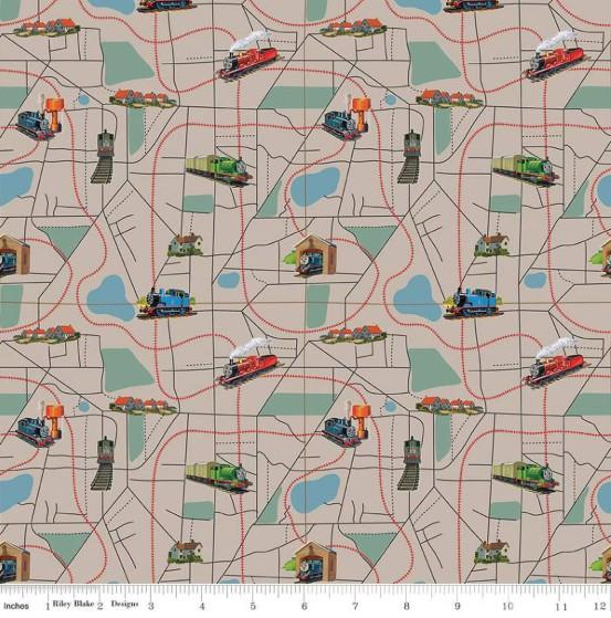 CWH Thomas & Friends 80th Anniversary Map - CD17012-PEWTER - Cotton Fabric