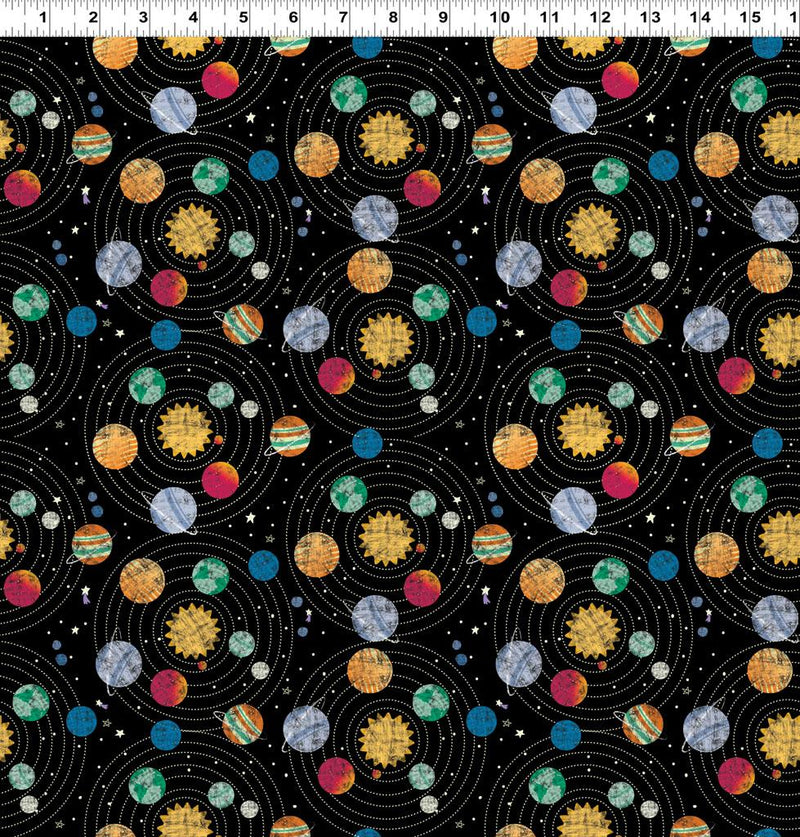 CWRK Blast Off! Digital Planets - Y4388-3 Black - Cotton Fabric