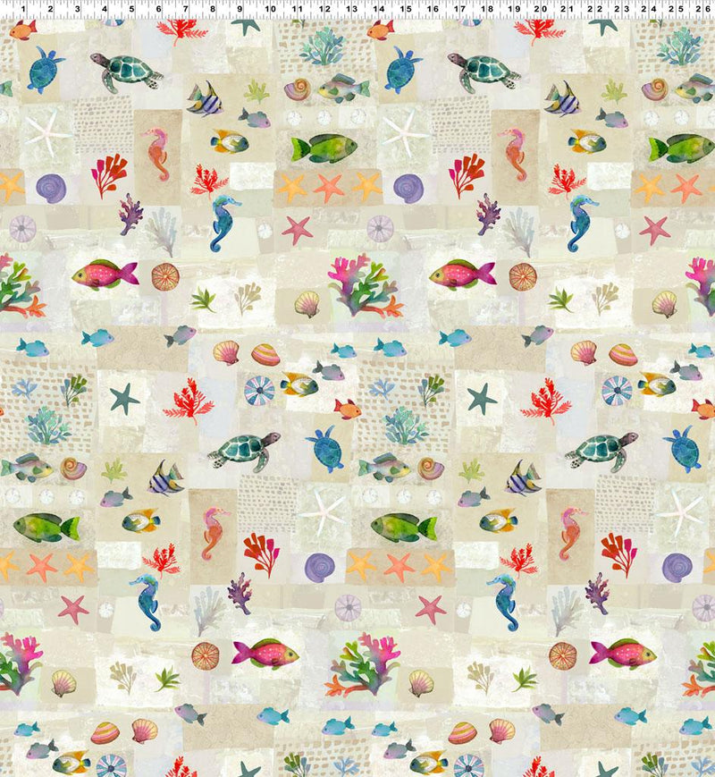 CWRK Coral Reef Digital Patchwork - Y4377-12 Khaki - Cotton Fabric