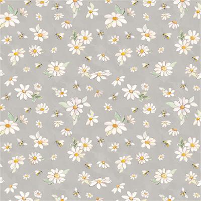 CWRK Daisy Field Digital Daisies & Bees - Y4395-6 Gray - Cotton Fabric