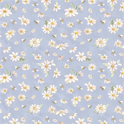 CWRK Daisy Field Digital Daisies & Bees - Y4395-87 Light Denim - Cotton Fabric