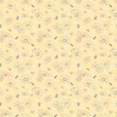 CWRK Daisy Field Digital Floral Sketch - Y4396-67 Light Gold - Cotton Fabric