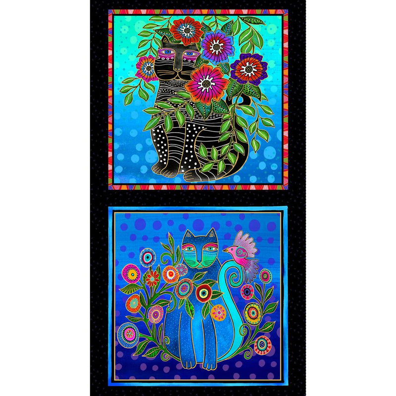 CWRK Fantasticats Digital 24" Pillow Panel - Y4338-3M Black - Cotton Metallic Fabric