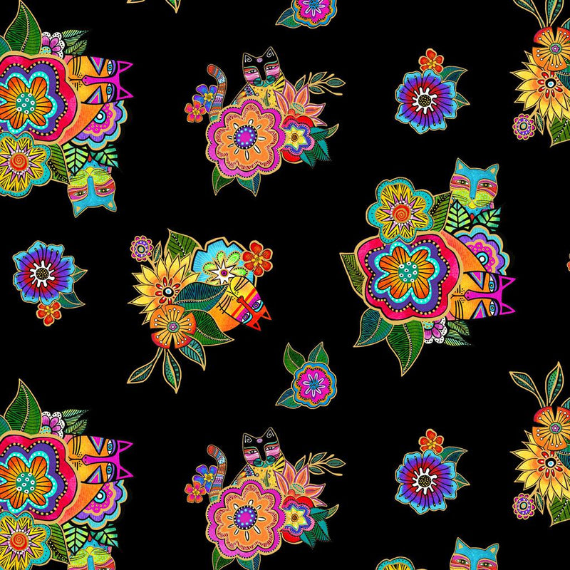 CWRK Fantasticats Digital Hidden Cats - Y4341-3M Black - Cotton Metallic Fabric