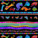 CWRK Fantasticats Digital Pictorial Stripe - Y4340-3M Black - Cotton Metallic Fabric