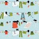 DS Cats In The Laundry Hanging Out - DLW3261-SKY - Cotton Fabric