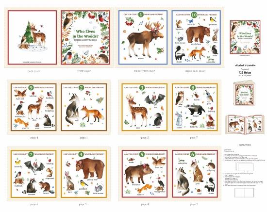 EZS Who Lives In The Woods Book Panel - 722-BEIGE - Cotton Fabric