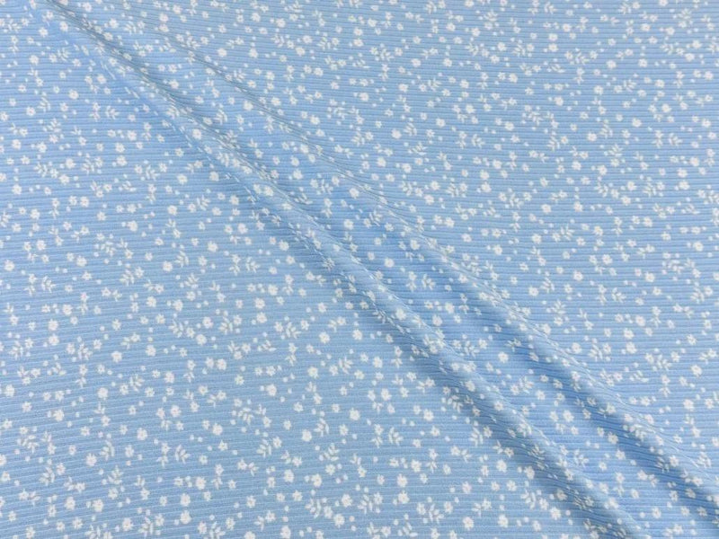 FM 4x2 Rib Knit Speckled Flowers - 19-16771 Baby Blue - Dress & Apparel Fabric