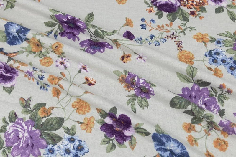 FM French Terry Floral Bouquets - 46-17878 Silver Stone/Violet - Dress & Apparel Fabric