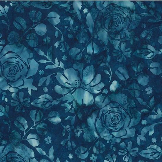 HFF Bali Batik Large Mixed Floral - V2533-7 Blue - Cotton Fabric