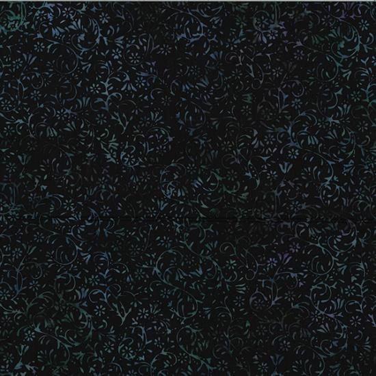 HFF Bali Batik Swirly Flowers - V2535-215 Black Blue - Cotton Batik Fabric