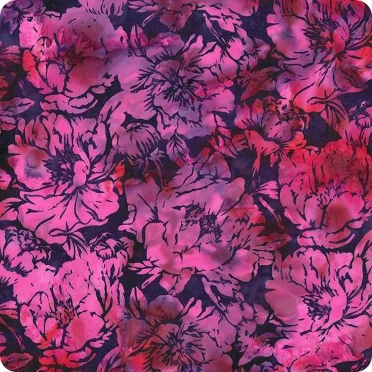HFF Bali Batiks Peonies Hoffman Challenge - X2620-N45 New Grape - Cotton Batik Fabric