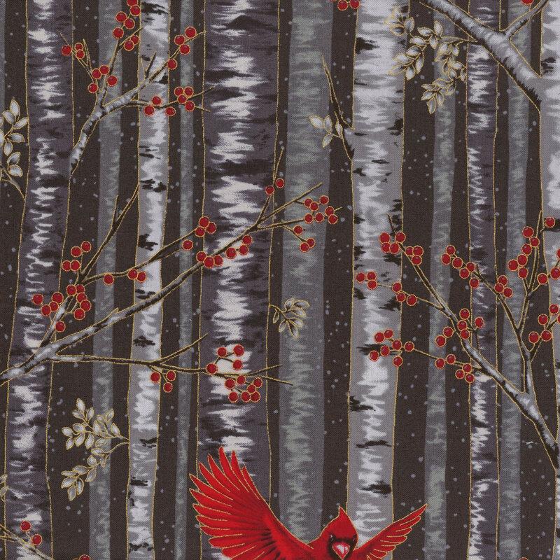 HFF Berries and Birch - X7794-4G Black/Gold - Cotton Metallic Fabric