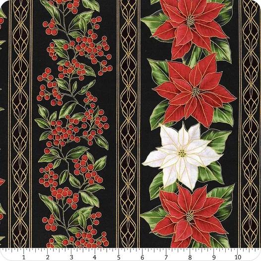 HFF Blooming Holidays - X7789-4G Black/Gold - Cotton Metallic Fabric