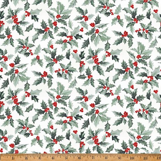 HFF Christmas Splendor Holly Berry Winter - W7778-441S Cherry/Silver - Cotton Fabric