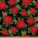 HFF Christmas Splendor Poinsettia - W7776-4G Black/Gold - Cotton Fabric