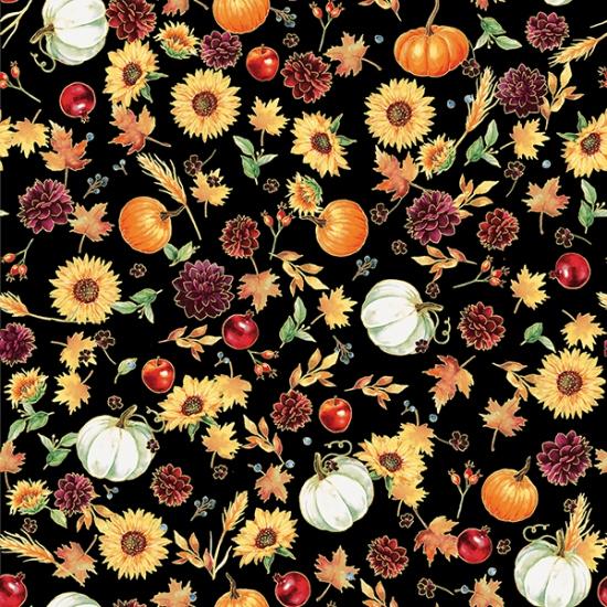 HFF Fall Blooms - V5186-4G Black/Gold - Cotton Fabric