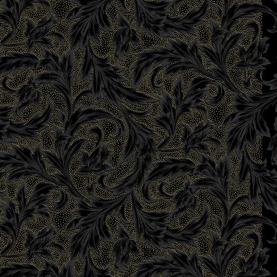 HFF Holiday Wishes - U7768-4G Black/Gold - Cotton Metallic Fabric