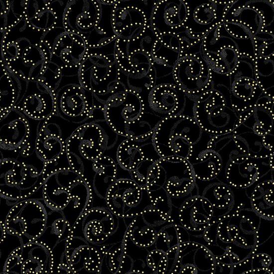 HFF Holiday Wishes - U7773-4G Black/Gold - Cotton Metallic Fabric