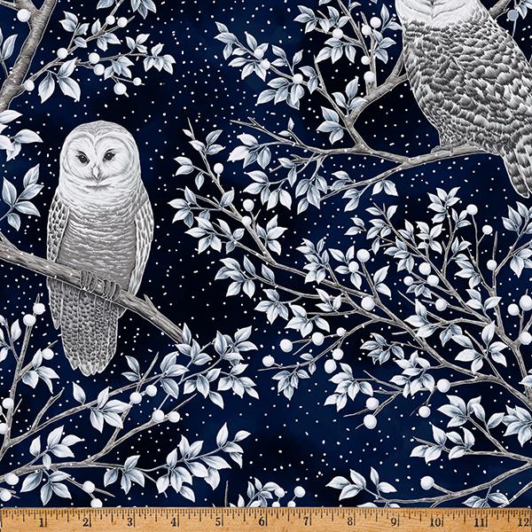 HFF Midnight Perch - X7798-128S Midnight/Silver - Cotton Metallic Fabric