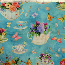 HFF Secret Garden Tea Co. - Y5845-41 Aqua - Cotton Fabric