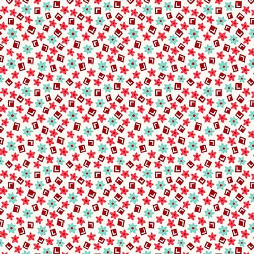 HG Nana Mae 8 - 1495-81 Red/Aqua - Cotton Fabric
