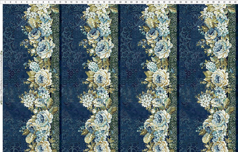 ITB Carpet Bag Romance Border - 2CBR-1 Blue - Cotton Fabric