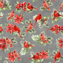 LUM Feathered Festivities Cardinals & Poinsettias - 120-006-736 Dark Gray - Cotton Fabric