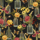 LUM Monarch Meadow Floral Jars - 100-027-723 Black - Cotton Fabric