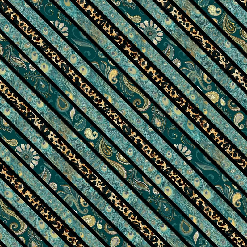 LUM Wild Garden Diagonal Stripe - 100009-970 Teal - Cotton Fabric