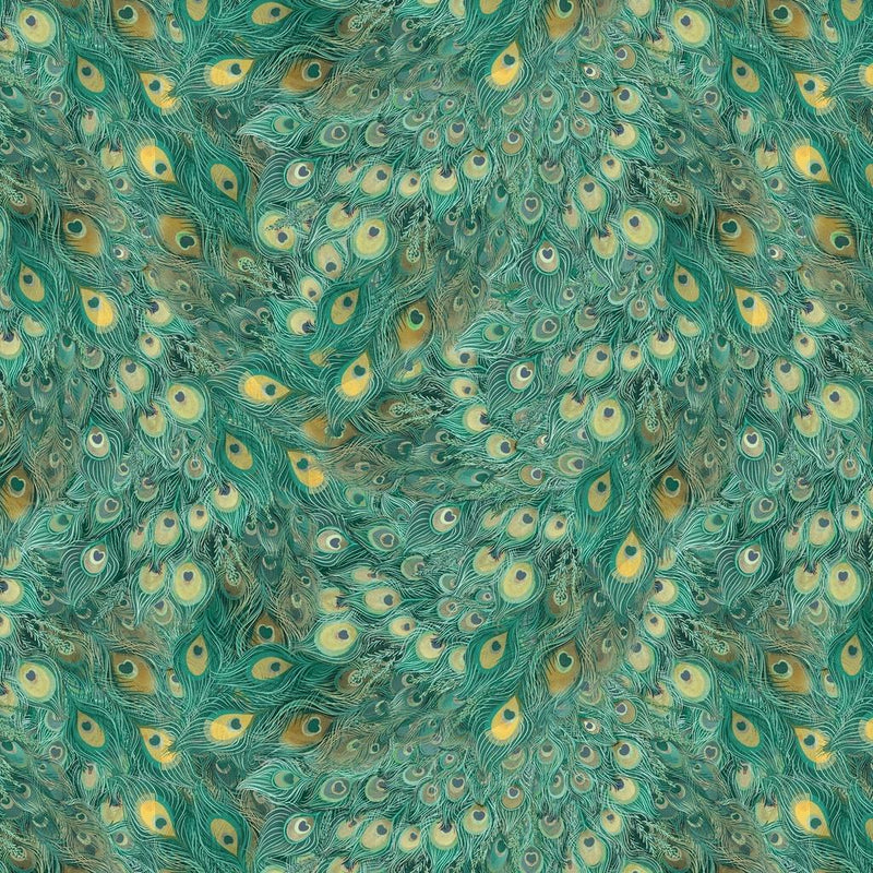 LUM Wild Garden Feathers - 100011-989 Teal - Cotton Fabric