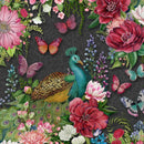 LUM Wild Garden Peacocks and Flowers - 100003-719 Black - Cotton Fabric