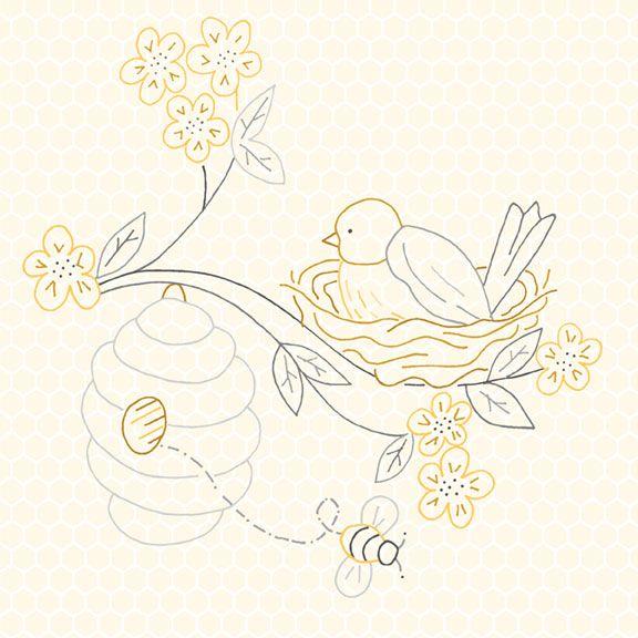 MB Birds and Bees 24" Panel - R190739P-YELLOW - Cotton Fabric