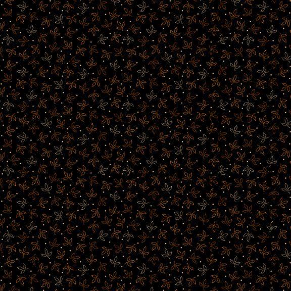 MB Cheddar and Coal III Leaves - R171480D-BLACK - Cotton Fabric