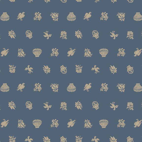 MB Freedom Rings Birds and Baskets - R651375D-BLUE - Cotton Fabric