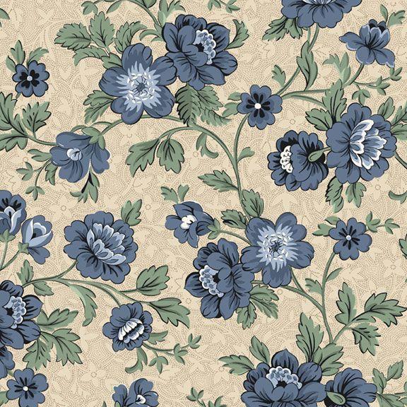MB Grace Elizabeth Large Floral - R101682D-BLUE - Cotton Fabric