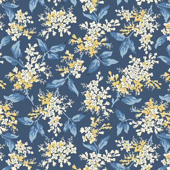 MB Middleboro Road Floral Branches - R581558D-NAVY - Cotton Fabric