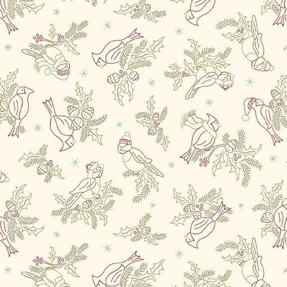 MB Songbird Holiday Holiday Tweets - R190953D-CREAM - Cotton Fabric
