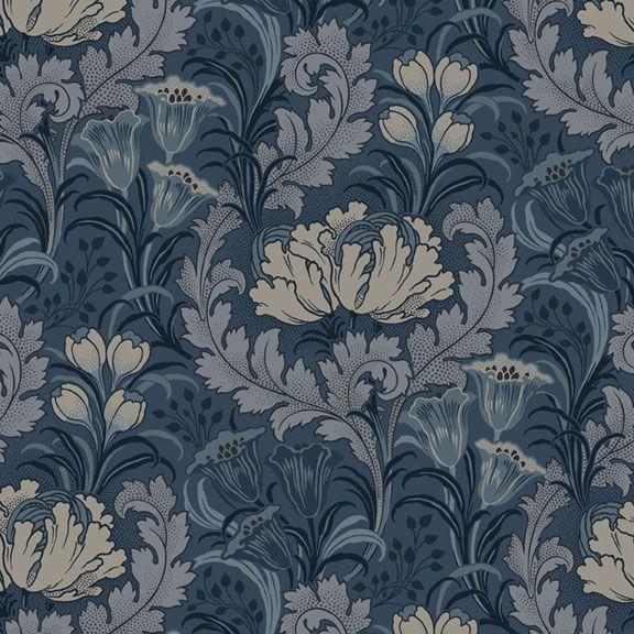 MF Nouveau Floral With Acanthus Leaves - R651061D-NAVY - Cotton Fabric