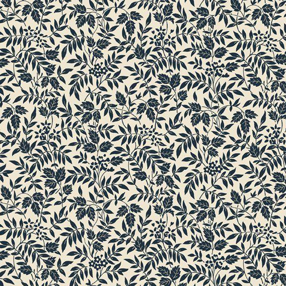 MF Nouveau Leaf Sprigs - R651064D-INDIGO - Cotton Fabric