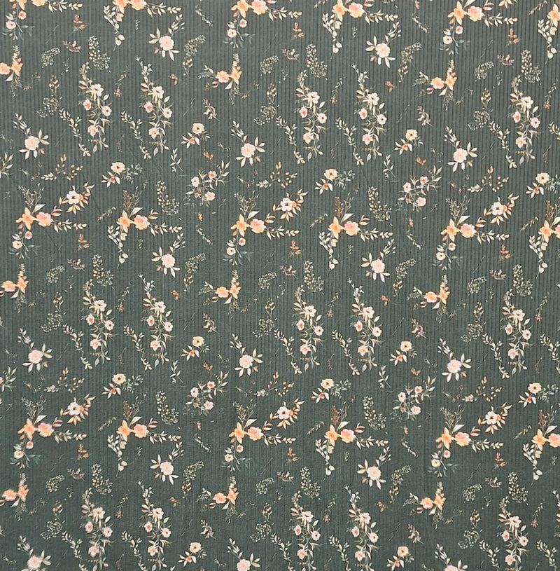 MISC Rib Knit Unbrushed Rose Clusters - 859367 Peachy Pink - Dress & Apparel Fabric