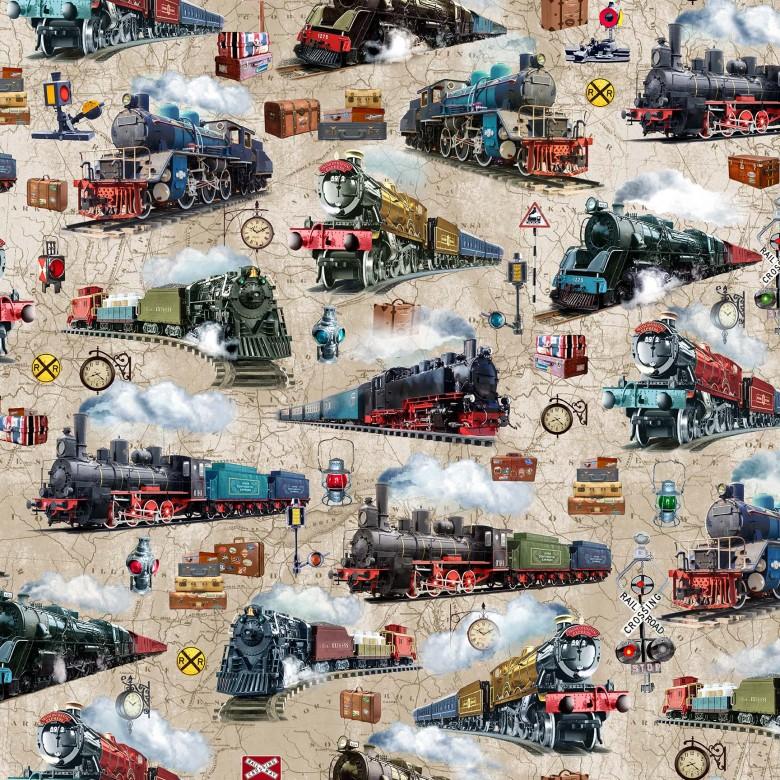 MM All Aboard Full Steam Ahead - DCX11578-TANX-D - Cotton Fabric