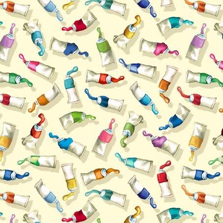 MM An Artist's Life Paint Tubes - DDC11752-CREM-D - Cotton Fabric