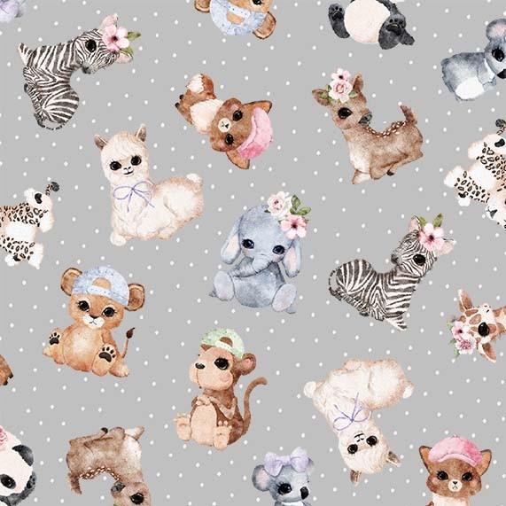 MM Animal Babies Blissful Babies - DDC11624-GRAY Gray - Cotton Fabric