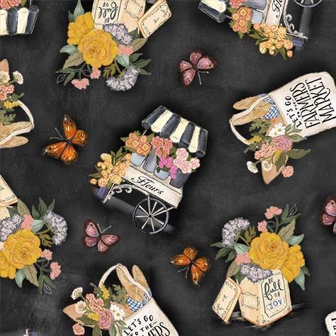 MM Flower Market Full Of Joy - DDC11825-BLAC-D BLACK - Cotton Fabric