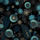 MM Magnificent Peacock Dancing Paisley - CM11851-BLAC-D - Cotton Metallic Fabric
